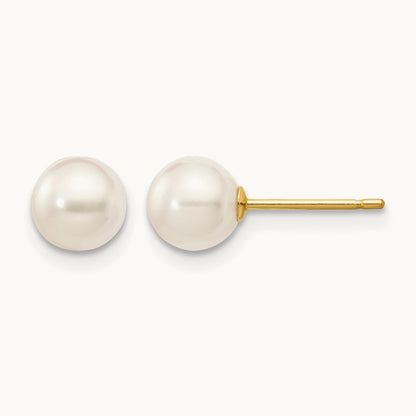 5- Round White Saltwater Akoya Cultured Pearl Stud Post Earrings, 6mm, 14K