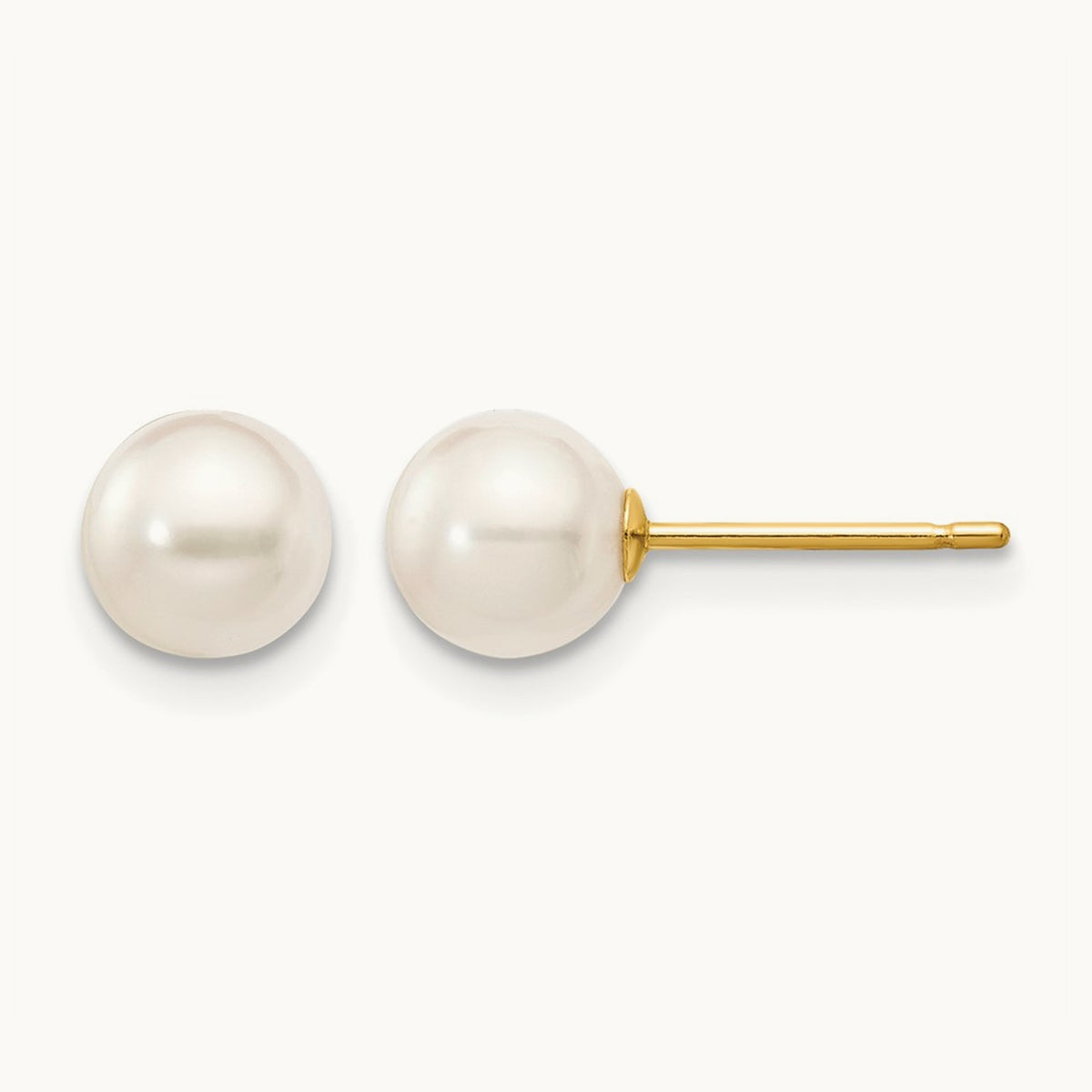 5- Round White Saltwater Akoya Cultured Pearl Stud Post Earrings, 6mm, 14K