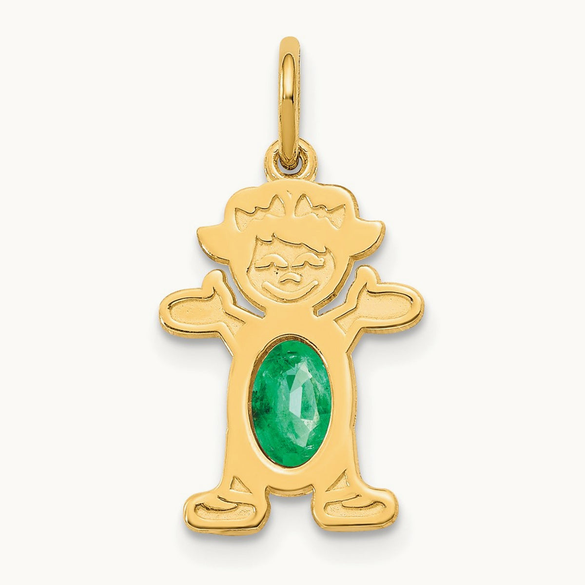 Girl 6x4 Oval Genuine Emerald-May — 14K Yellow Gold