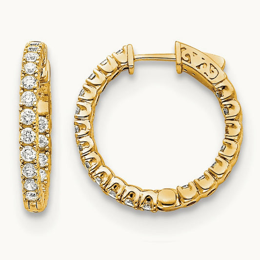 Diamond Round Hoop w/Safety Clasp Earrings, 14K