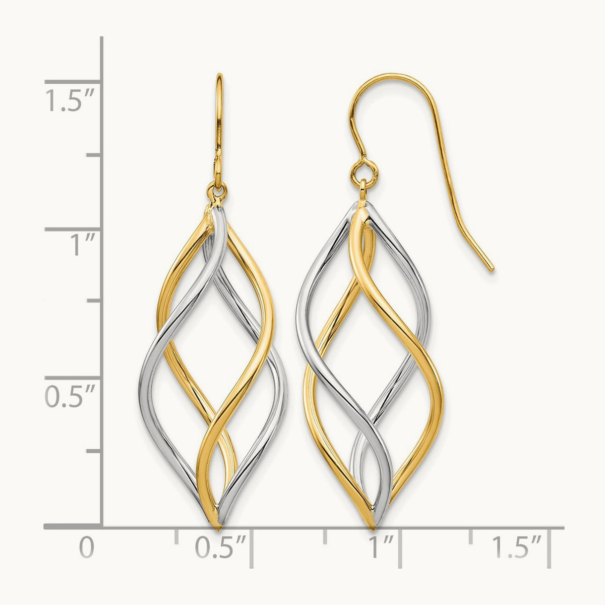 Twisted Polished Dangle Shepherd Hook Earrings, 14K Two-tone