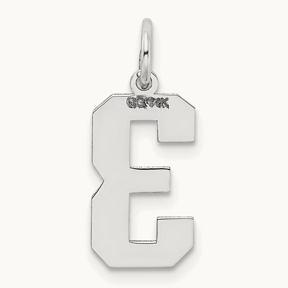 Medium Satin Number 3 Charm — 14K White Gold
