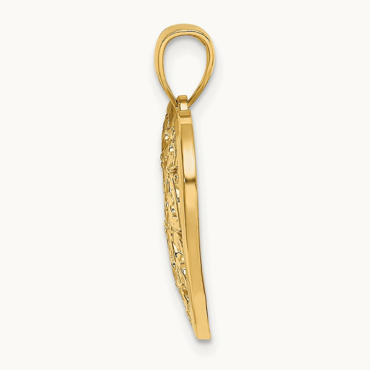 Diamond-cut Heart Pattern On Heart Charm — 14K Yellow Gold