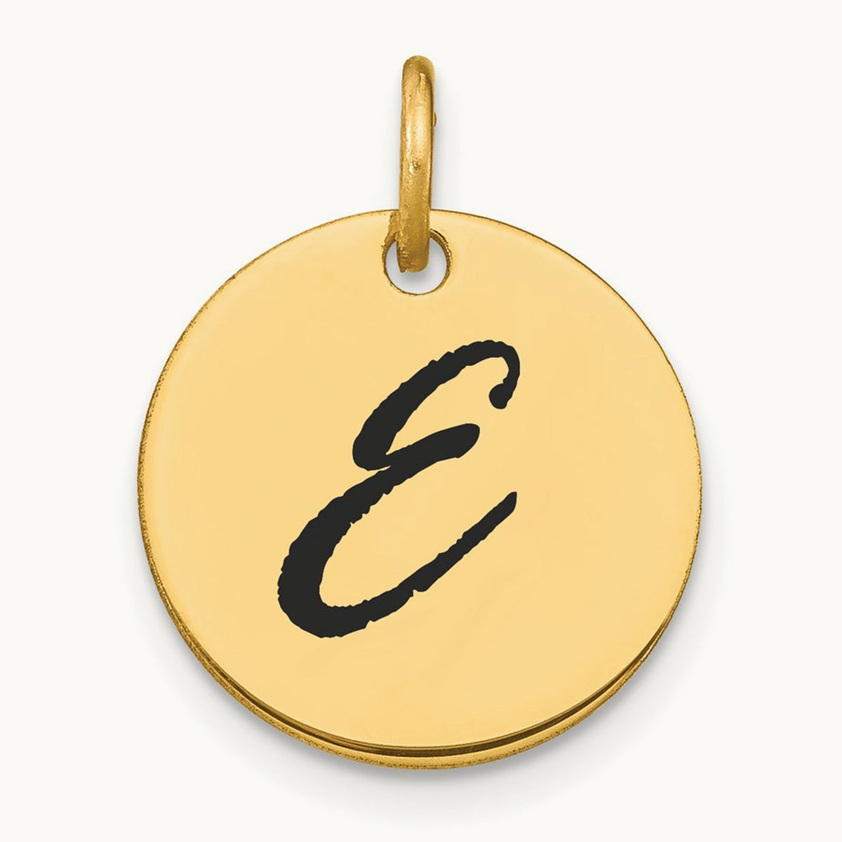 Polished Black Enamel Initial Disk Charm — 14K Yellow Gold, E