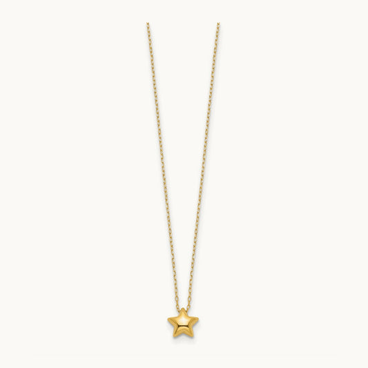 Polished Puffed Star 16.5in Necklace, 14K