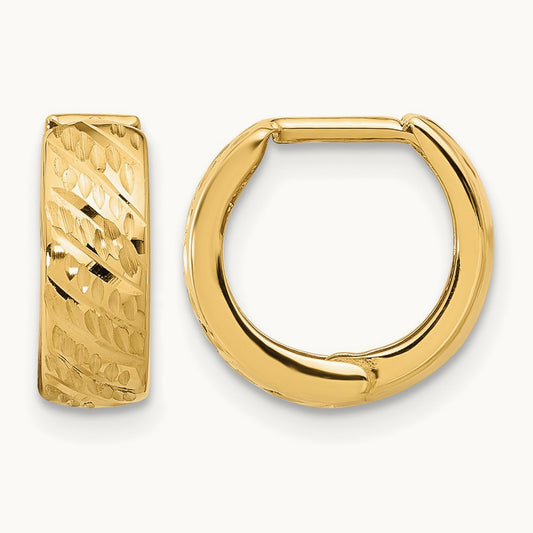 Polished and Diamond-cut Huggie Hoop Earrings, 14K — Leslie's