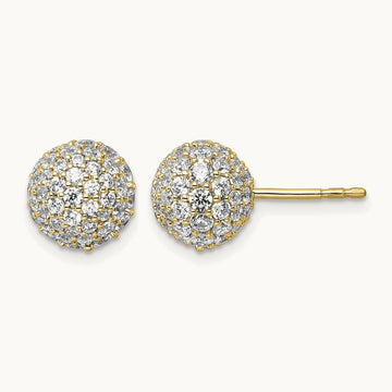 Pave Ball Stud Post Earrings, 2.75-4.25 ct tw Lab-Grown Diamond — 2 3/4 ct, 14K Yellow Gold