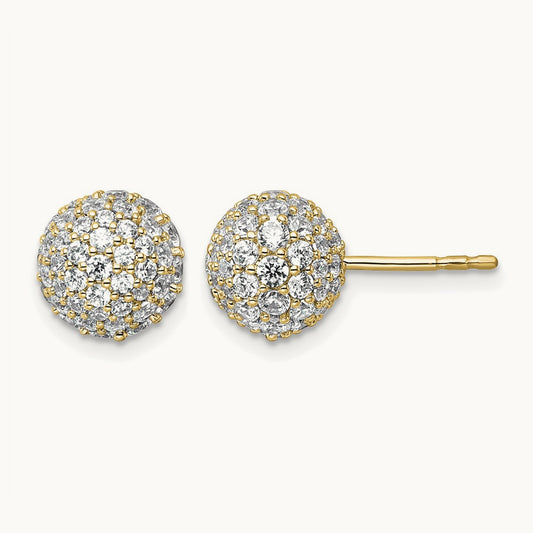 Pave Ball Stud Post Earrings, 2.75-4.25 ct tw Lab-Grown Diamond — 2 3/4 ct, 14K Yellow Gold
