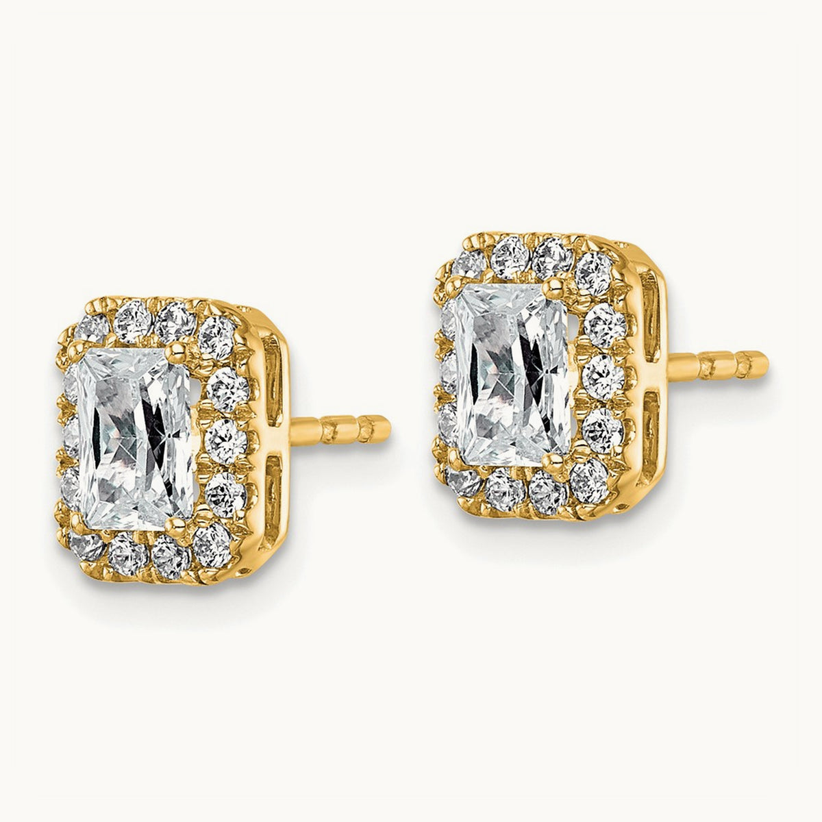 Radiant Halo Post Earrings, 0.50-8.50 ct tw Lab-Grown Diamond — 1 1/3 ct, 14K Yellow Gold