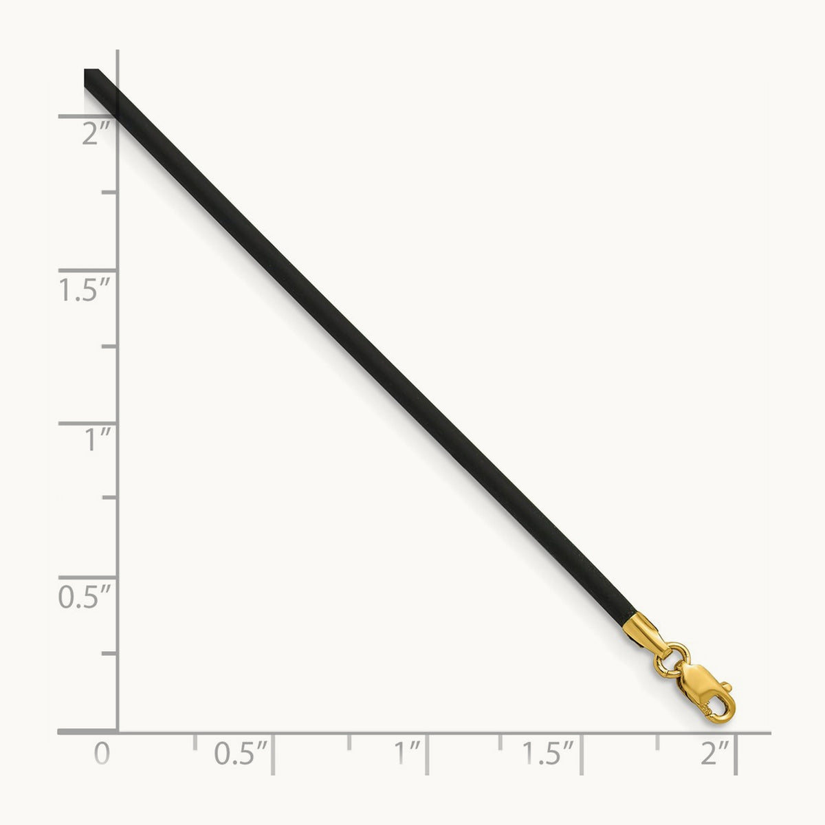 20in with Yellow Clasp Black Rubber Cord Necklace — 2mm