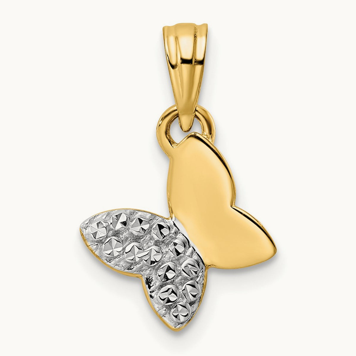Half Diamond-cut Butterfly Pendant, 14K with White Rhodium