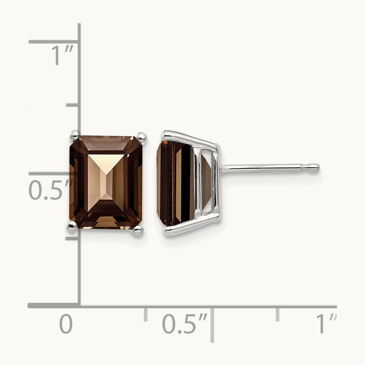 9x7mm Emerald Smoky Quartz Earrings, 14K White Gold