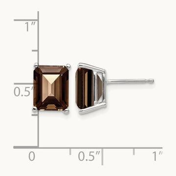 9x7mm Emerald Smoky Quartz Earrings, 14K White Gold