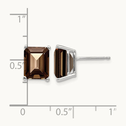 9x7mm Emerald Smoky Quartz Earrings, 14K White Gold