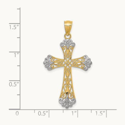 w/Rhodium Diamond-cut Cross Pendant, 14K