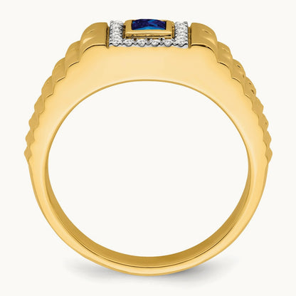 Square Sapphire and Diamond Mens Ring, 14K