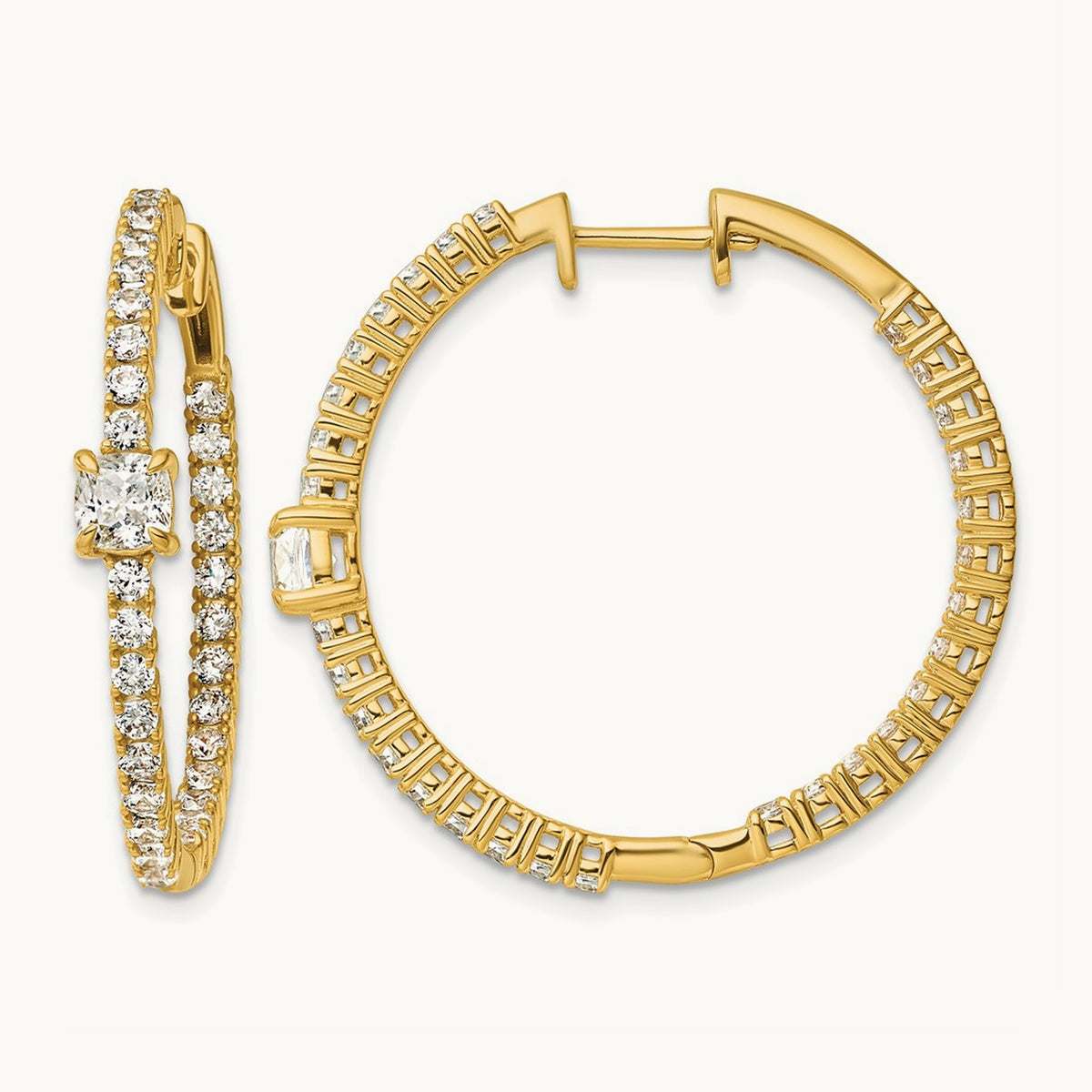 Hinged in/Out Hoop Earrings, 3.00 ct tw Lab-Grown Diamond — 14K Yellow Gold