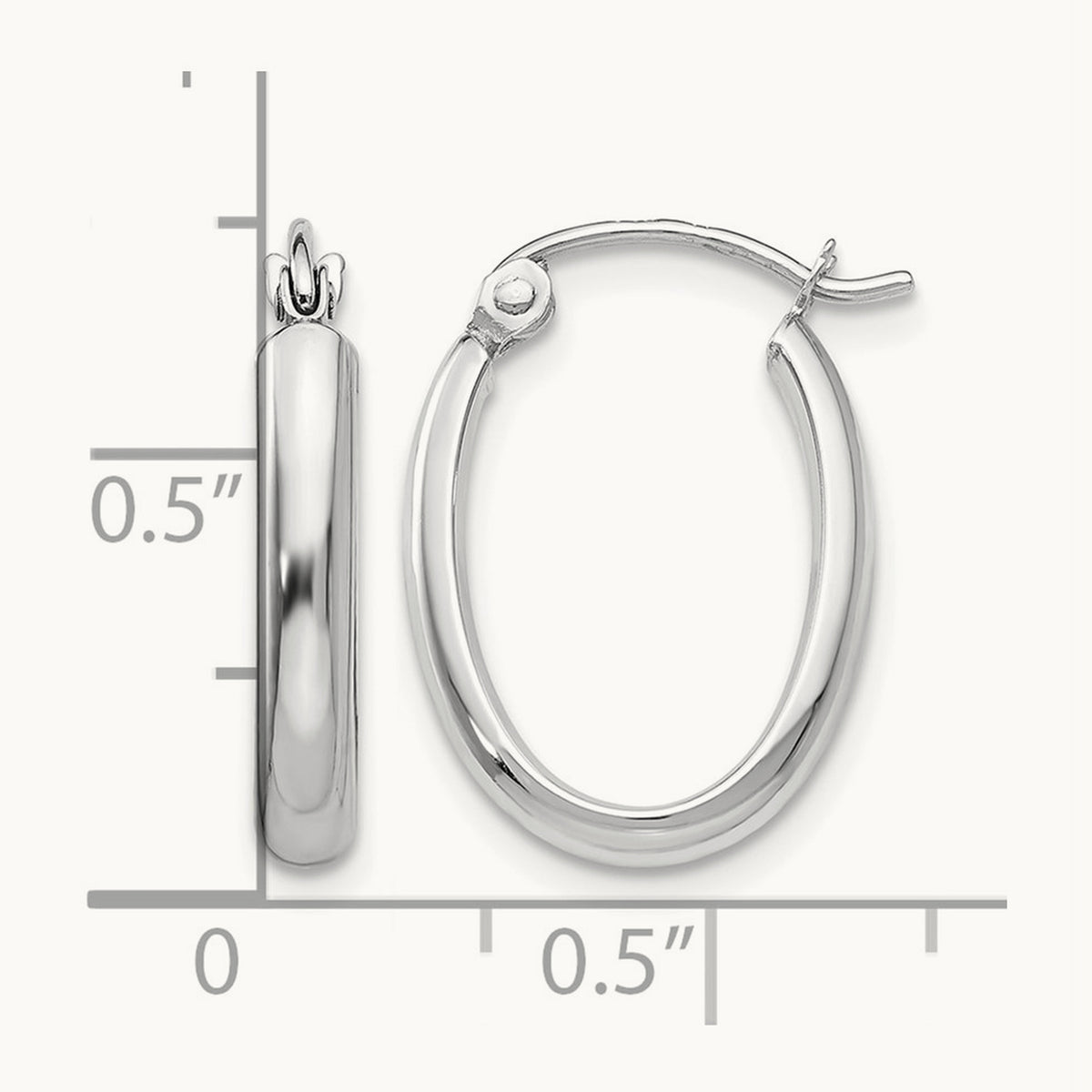 Polished Oval Tube Hoop Earrings — 14K White Gold