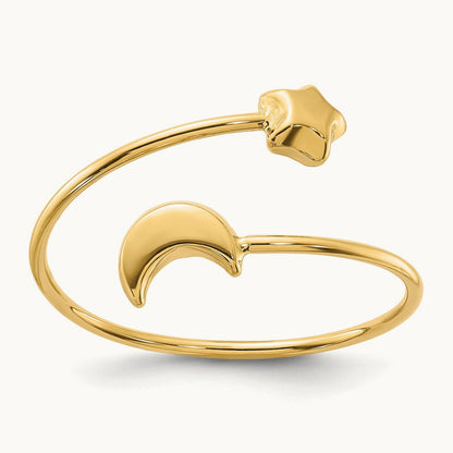 Polished Adjustable Moon and Star Ring, 14K