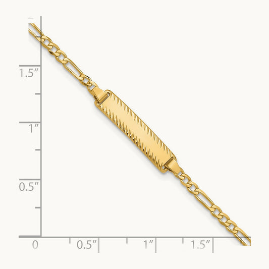 Figaro Link Diamond Cut ID Bracelet, 14K