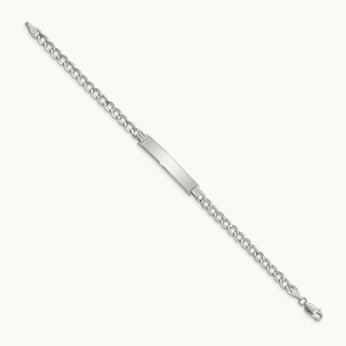 Semi-solid Curb Link 6.75in Id Bracelet in 14K White Gold