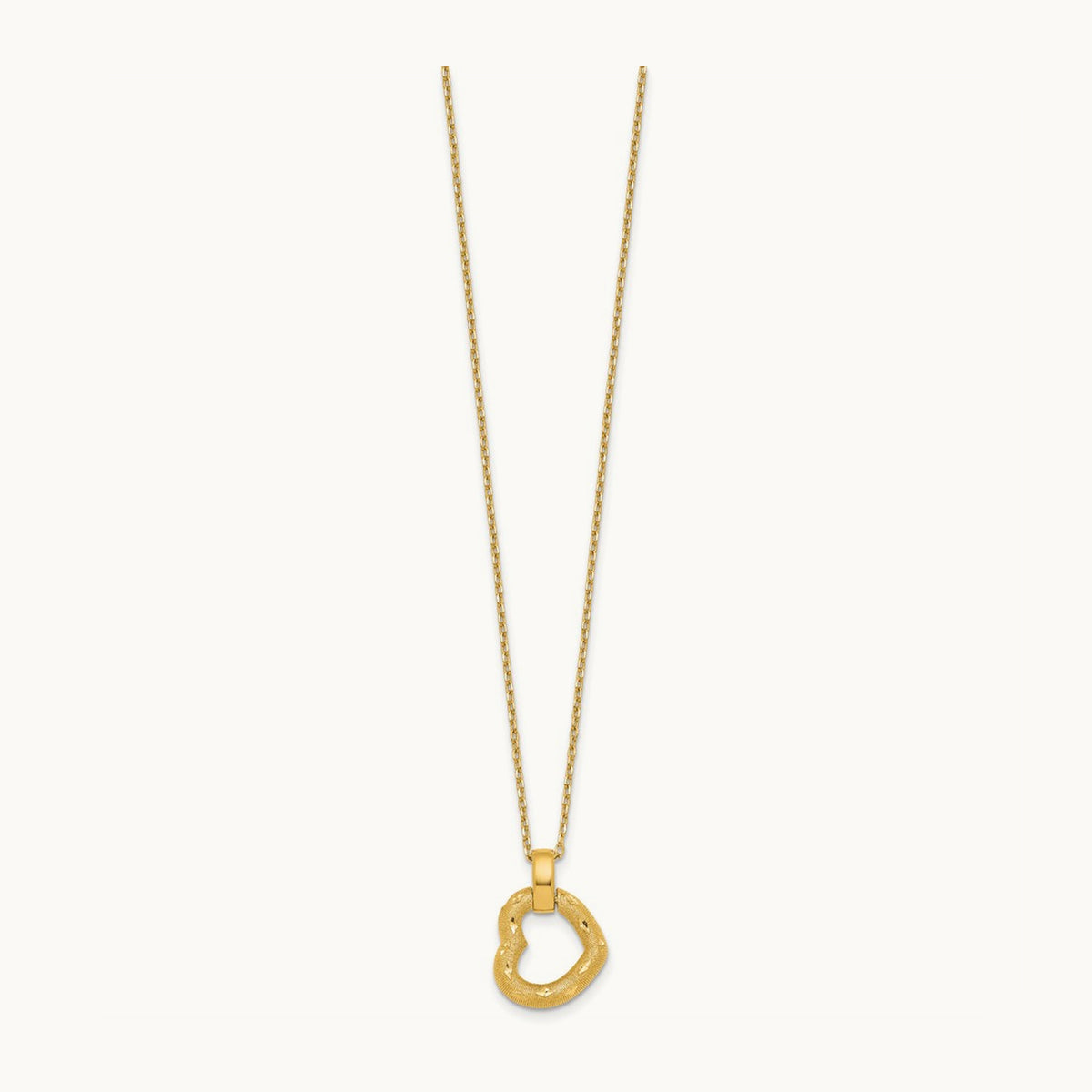 Polished Textured D/C Fancy Heart 16in w/2.25in Ext Necklace, 14K