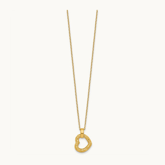 Polished Textured D/C Fancy Heart 16in w/2.25in Ext Necklace, 14K