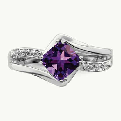 Amethyst and Diamond Ring, 0.04 ct tw — 14K White Gold