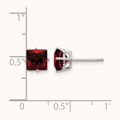 Princess Cut Garnet Earrings, 6mm, 14K White Gold