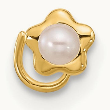 22 Gauge Flower Freshwater Cultured Pearl Nose Ring Body Jewelry, 14K