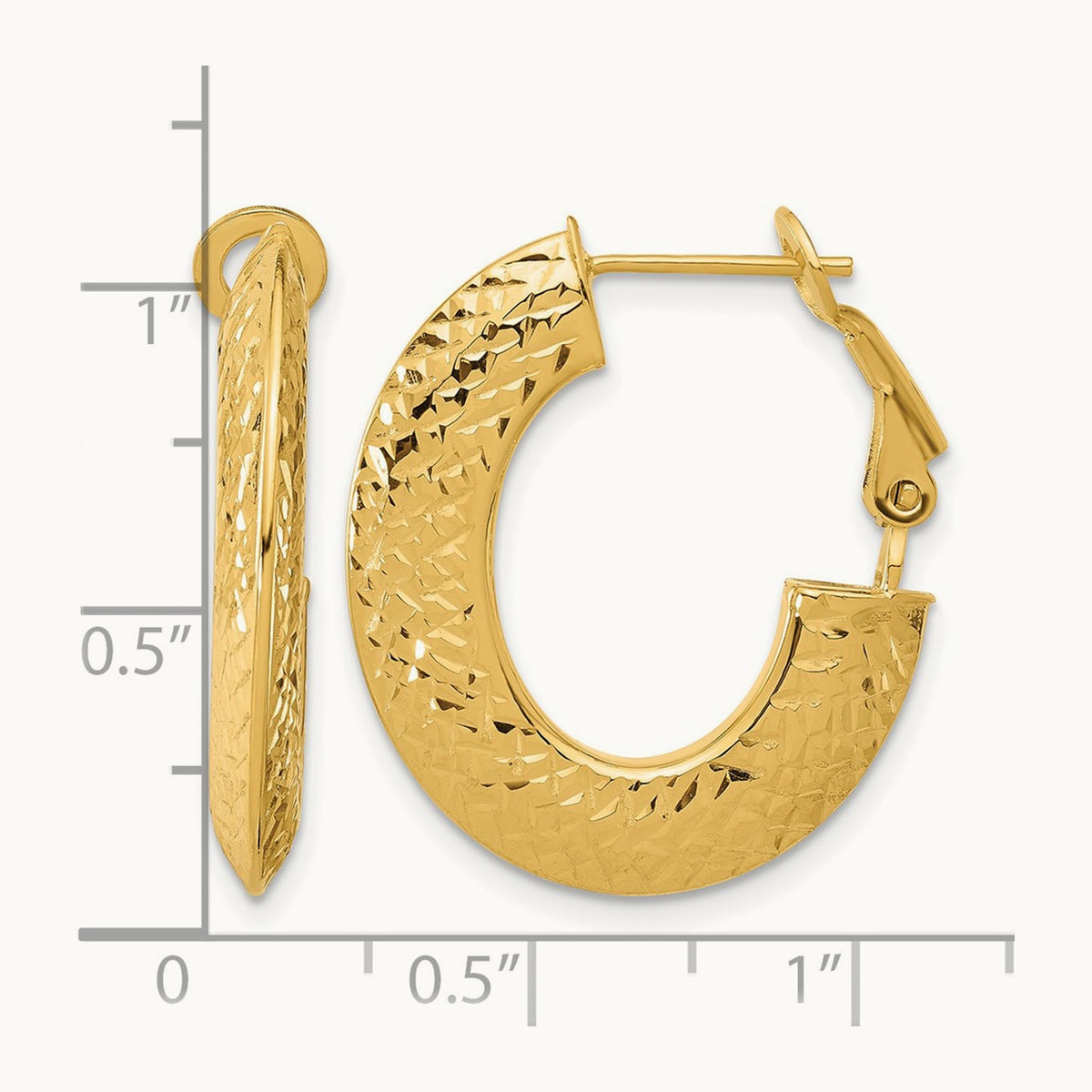 Polished and D/C Knife Edge Omega Back Hoop Earrings, 14K — Leslie's
