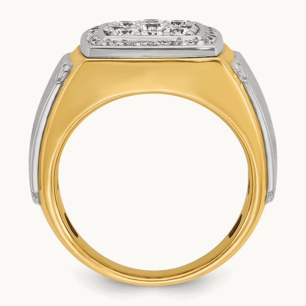 Men's Polished & Satin Diamond Square Cluster Ring — 14K Two-Tone Gold