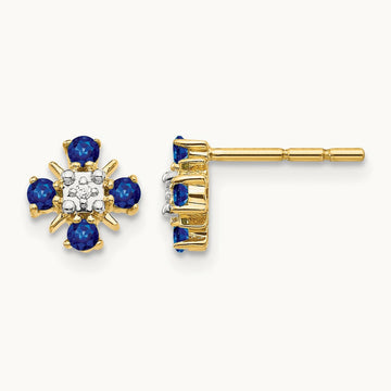 Blue Sapphire and Diamond Post Earrings — 14K Yellow Gold