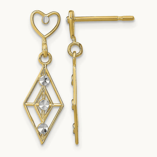 w/RH Dia.-cut Diamond Shape Heart Dangle Earrings, 14K