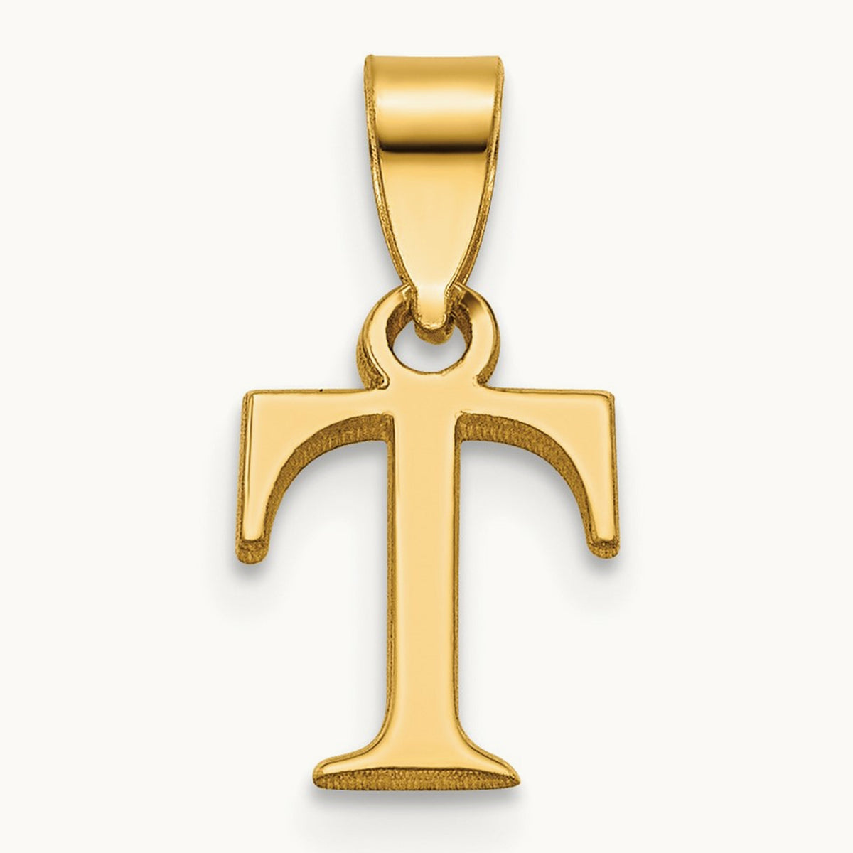 Polished Block Initial Pendant — 14K Yellow Gold, T