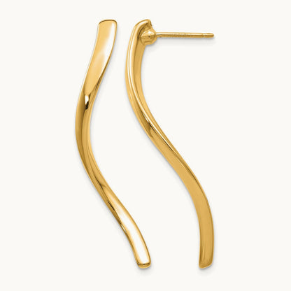 Long Curled Post Earrings — 14K Yellow Gold