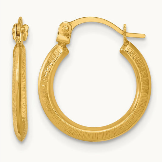 Polished And Textured Hoop Earrings, 1.75mm, 14K