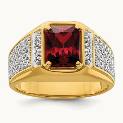 With Rhodium & Created Ruby Men's Ring, 0.75 ct tw Lab-Grown Diamond
