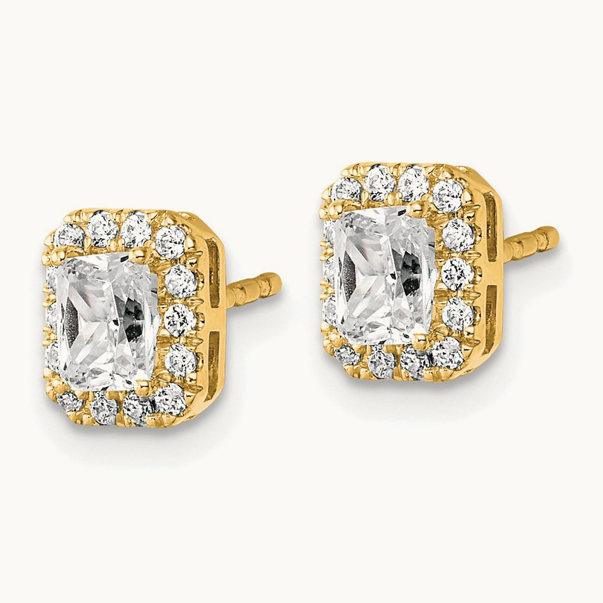 Radiant Halo Post Earrings, 0.50-8.50 ct tw Lab-Grown Diamond — 7/8 ct, 14K Yellow Gold