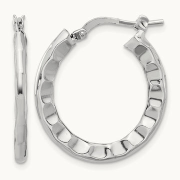Rh-plated Polished/Hammered Hoop Earrings, Sterling Silver — Leslie's