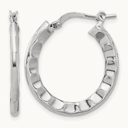 Rh-plated Polished/Hammered Hoop Earrings, Sterling Silver — Leslie's