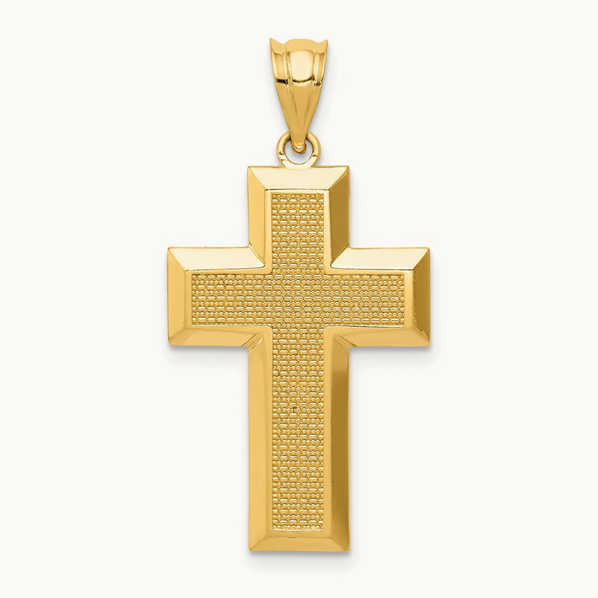 Polished / Textured Cross Pendant — 14K Yellow Gold