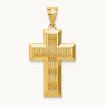 Polished / Textured Cross Pendant — 14K Yellow Gold