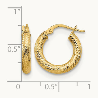 3x10 Diamond-cut Round Hoop Earrings — 14K Yellow Gold
