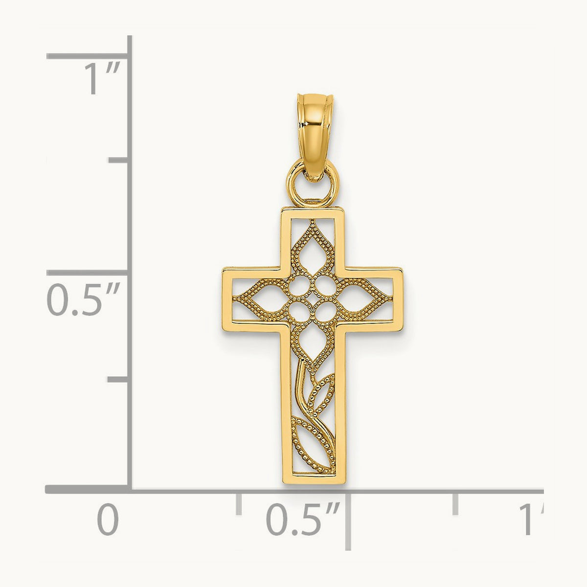 Flower In Cross Charm, 14K