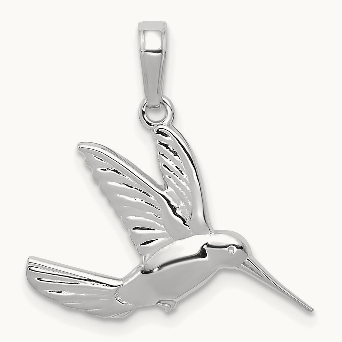 Polished Hummingbird in Flight Pendant — 14K White Gold