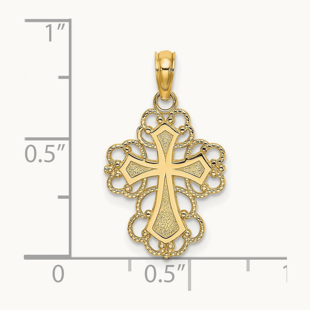 Beaded Lace Trim Cross Charm, 14K