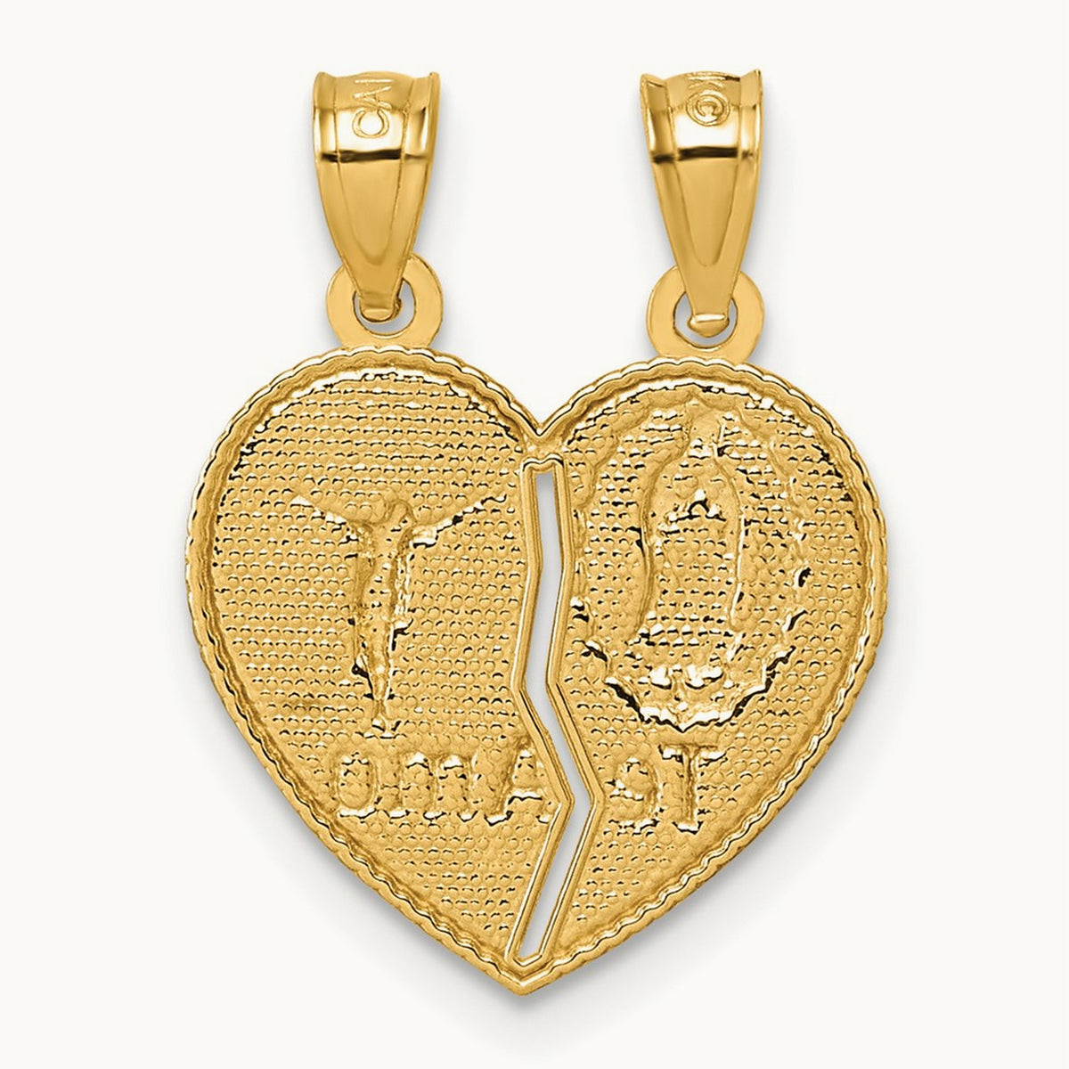 Polished Te Amo Spanish Religious Break-apart Heart Pendant, 14K