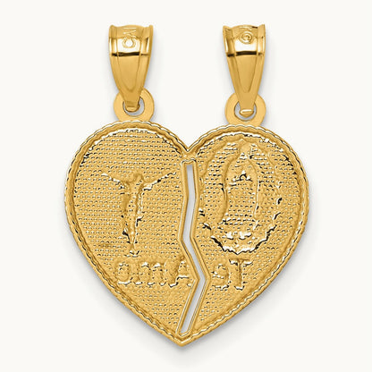 Polished Te Amo Spanish Religious Break-apart Heart Pendant, 14K