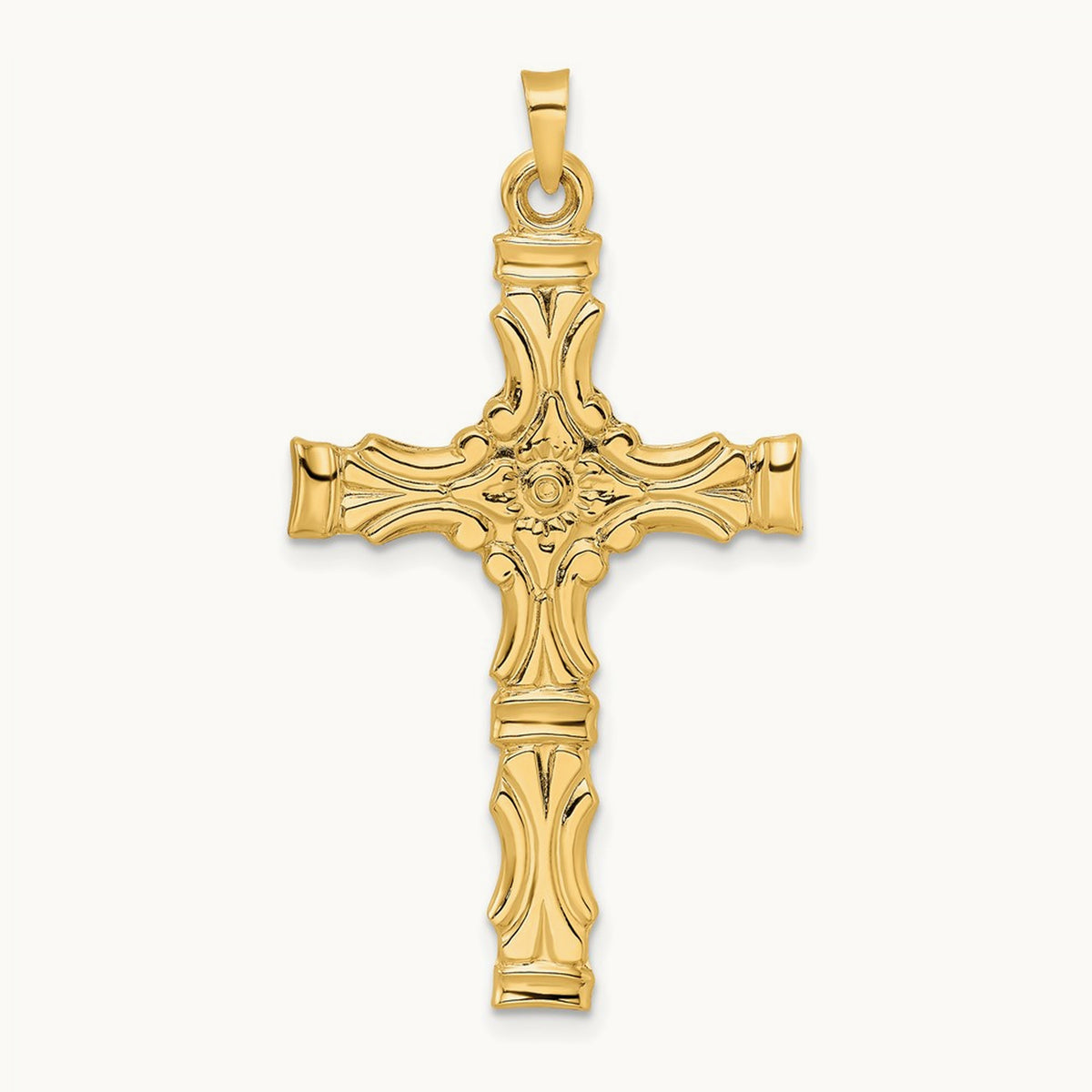 Polished Solid Fancy Design Cross Pendant — 42.7mm